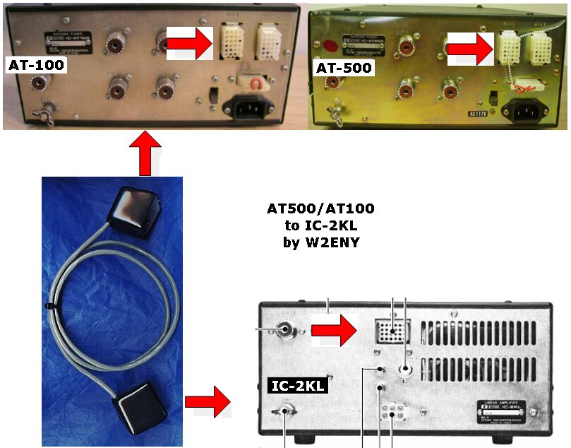 Accessory cable fits between Icom 2KL and AT500